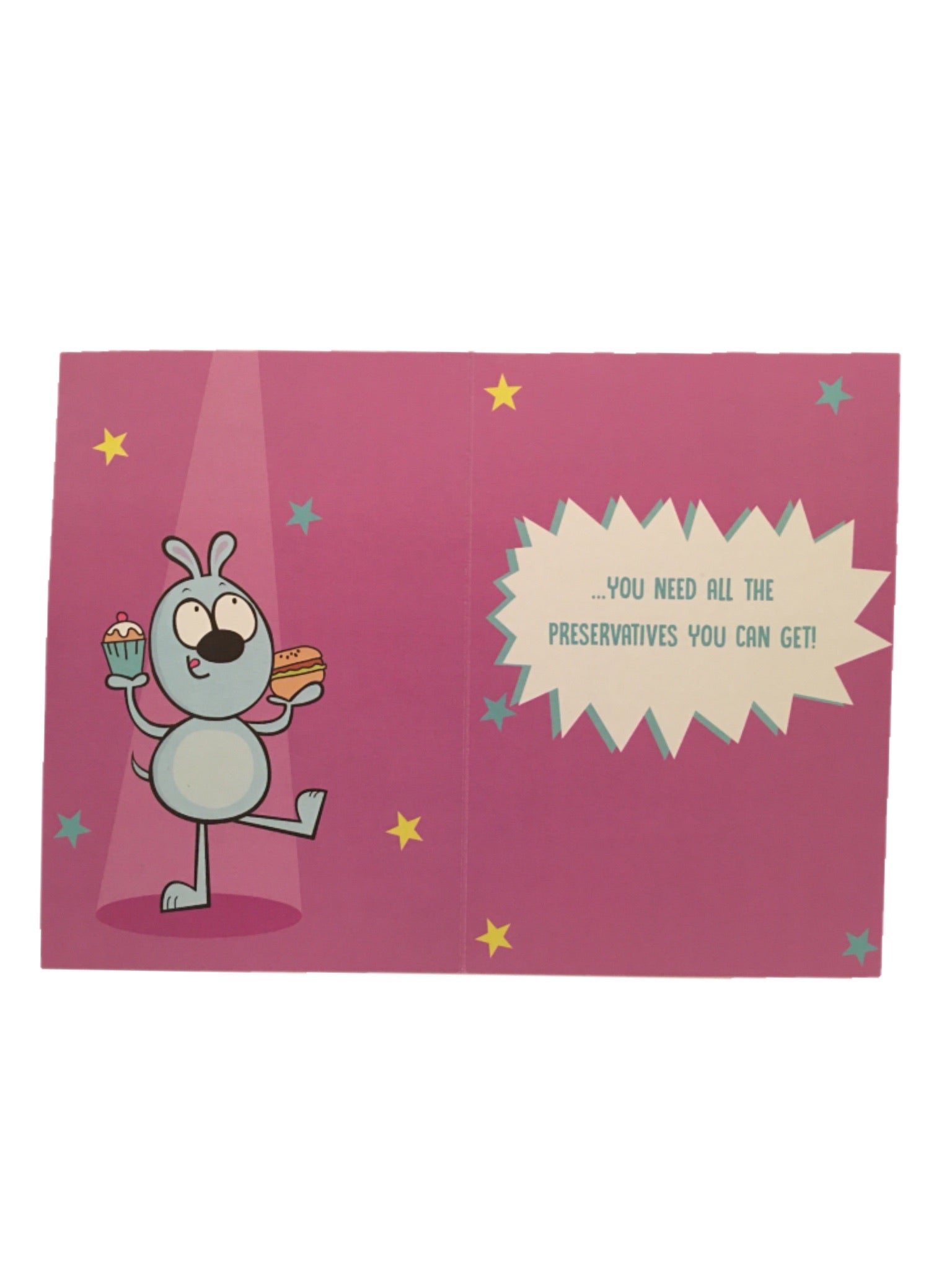Greeting card Birthday wishes at your age junk food is good for you inside