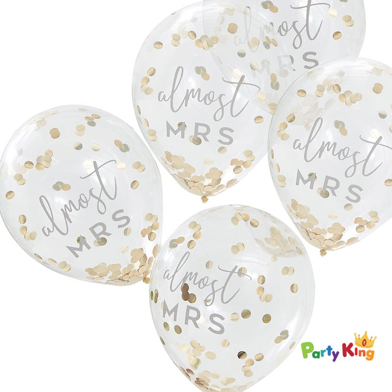 Botanical Hen party Gold Confetti 30cm Latex Balloons Almost Mrs