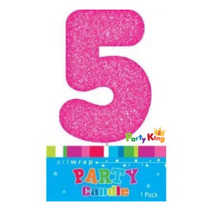 Number Candle Glitter Pink No.5