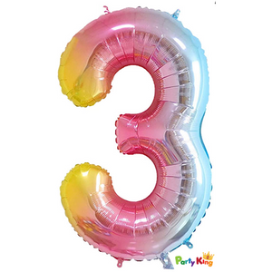 Pastel Rainbow “3” Numeral Foil Balloon 86cm (34”)