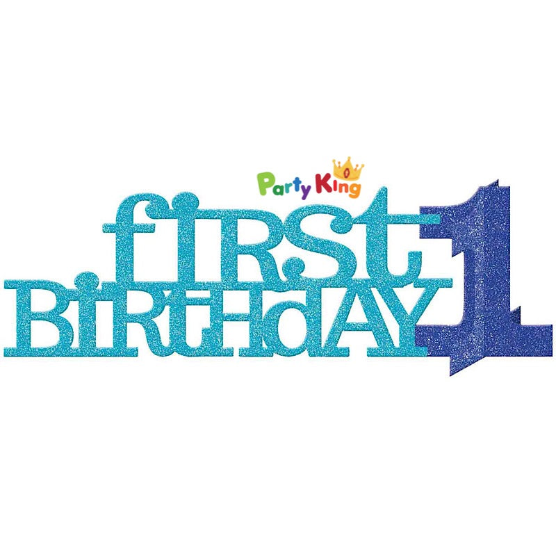 1st Birthday Boy Blue Centrepiece Glittered Cardboard