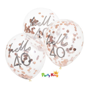Mix It Up Rose Gold Confetti Filled ‘Hello 40’ 30cm Latex Balloons