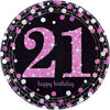 Sparkling Pink 21st 9” Plates 8pc