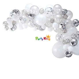 Balloon Garland Arch Silver, White and Confetti