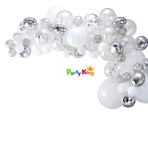 Image of Balloon Garland Arch Silver, White and Confetti