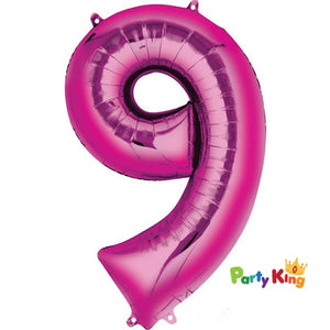 Bright Pink “9” Numeral Foil Balloon 86cm (34”)