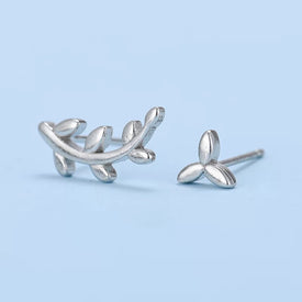 925 Silver Ear Stud Un-match Leaf