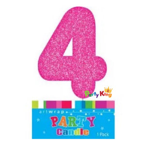 Number Candle Glitter Pink No.4