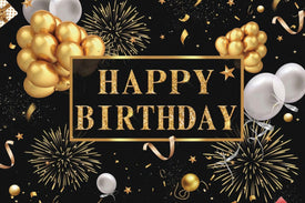 Happy Birthday Balloon Gold Silver Canvas Backdrop