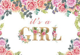 Gender Reveal Backdrop - It’s A Girl Floral