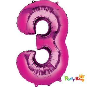 Bright Pink “3” Numeral Foil Balloon 86cm (34”)