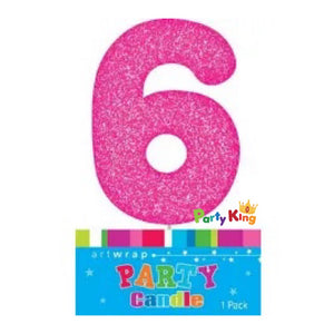 Number Candle Glitter Pink No.6