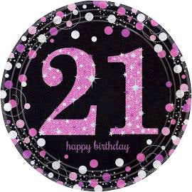 Sparkling Pink 21st 7” Plates 8pc