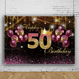 50th Birthday Backdrop - Pink & Gold Balloons