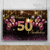 50th Birthday Backdrop - Pink & Gold Balloons