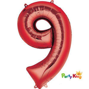 Red “9” Numeral Foil Balloon 86cm (34”)