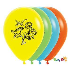Dinosaurs Fashion Yellow, Lime, Caribbean Blue & Orange Latex Balloons 25pk