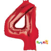 Red “4” Numeral Foil Balloon 86cm (34”)