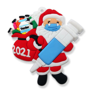 Christmas Clay Rubber Santa With Vaccine 2021 Ornament