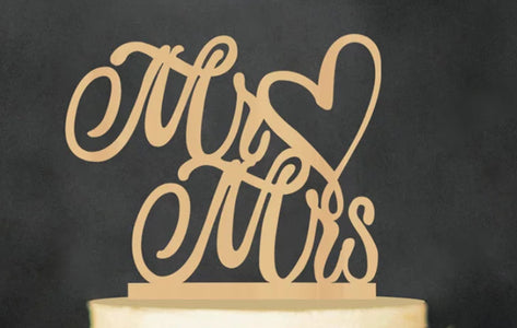 Mr & Mrs With love heart Wooden Cake Topper