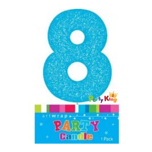 Number Candle Glitter Blue No.8
