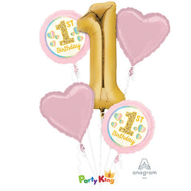 1st Birthday Girl Pink & GOld Foil Balloon Bouquet
