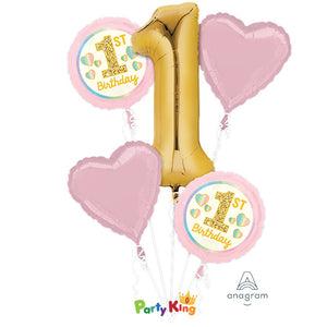 1st Birthday Girl Pink & GOld Foil Balloon Bouquet