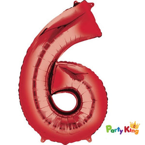 Red “6” Numeral Foil Balloon 86cm (34”)