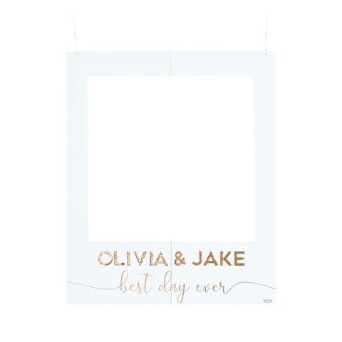 Image of White and Rose Gold Personalised Wedding Photo Booth Frame