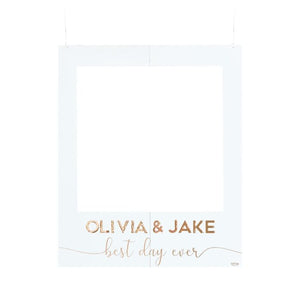 White and Rose Gold Personalised Wedding Photo Booth Frame