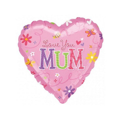 Love You Mum Pink Heart Foil Balloon