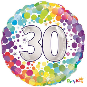 Colourful Confetti Foil Balloon Round 30th