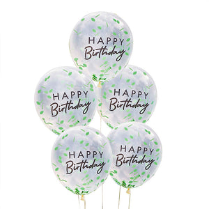Peach & Eco - Mix It Up Balloon Bundle Happy Birthday Leaf Confetti Filled Balloon Bouquet