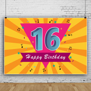 16th Happy Birthday Music Note Canvas Backdrop