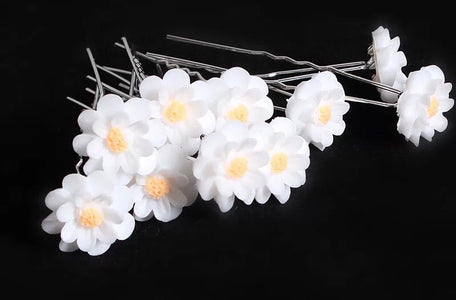 Bridal White and Yellow Flower Hairpins