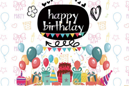 Happy Birthday Cakes and Balloon Canvas Backdrop