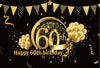 60th Happy Birthday Black Gold Canvas Backdrop
