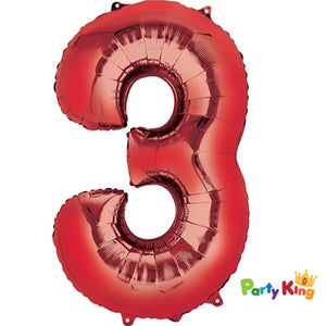 Red “3” Numeral Foil Balloon 86cm (34”)