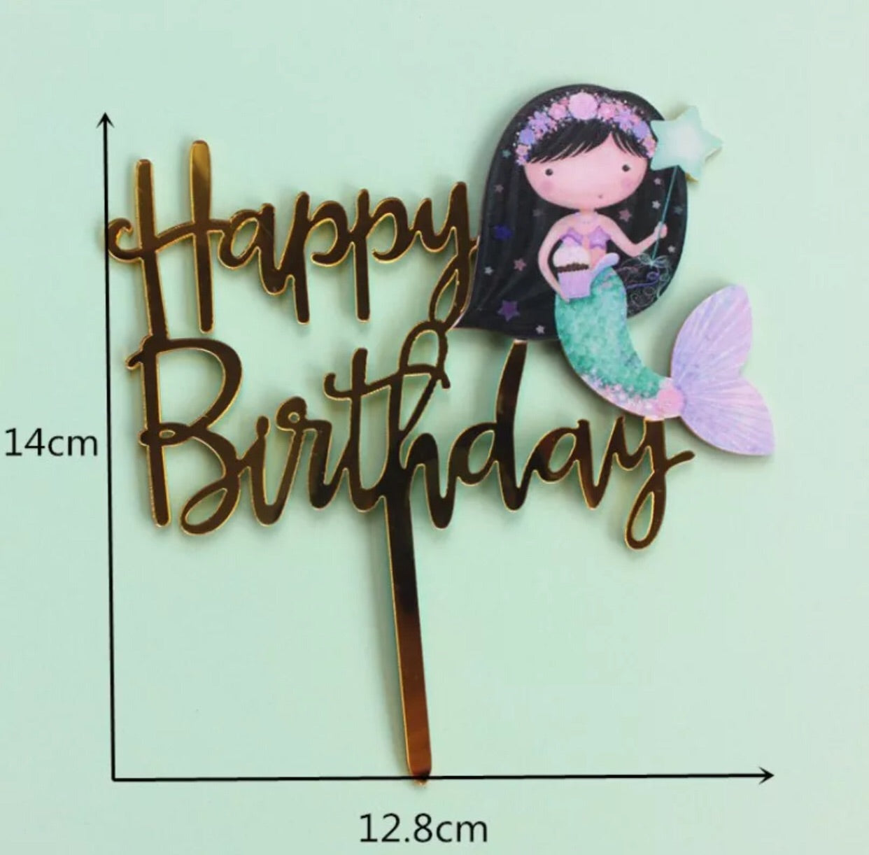 Mermaid Happy Birthday Acrylic Cake Topper