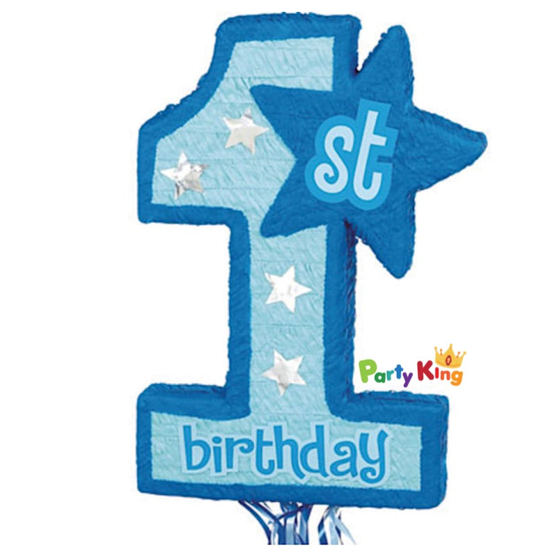 Blue 1st Birthday 3D Shape Pull String Piñata