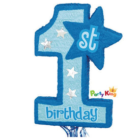 Blue 1st Birthday 3D Shape Pull String Piñata