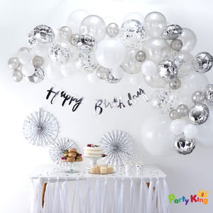 Balloon Garland Arch Silver, White and Confetti