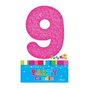 Number Candle Glitter Pink No.9