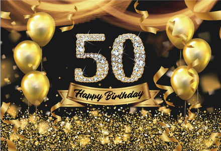50th Happy Birthday Diamond Canvas Backdrop