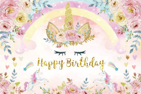 Unicorn Backdrop - Happy Birthday Glitter