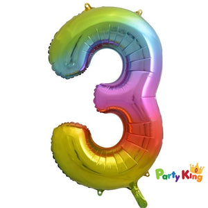 Bright Rainbow “3” Numeral Foil Balloon 86cm (34”)