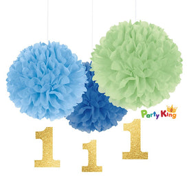 1st Birthday Boy Fluffy Decorations & Glittered Cutouts