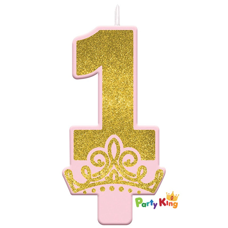 Disney Princess Once Upon A Time 1st Birthday Glittered Candle