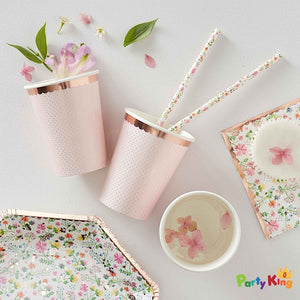Ditsy Floral paper Cups Polka Dot Rose Gold
