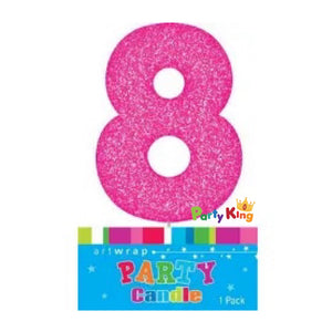 Number Candle Glitter Pink No.8